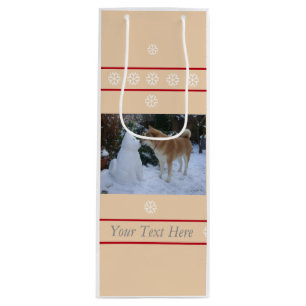 cute akita kissing snowman akita photo christmas wine gift bag