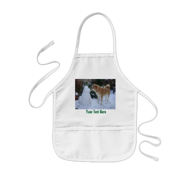 cute akita kissing snowman akita photograph kids apron (Front)