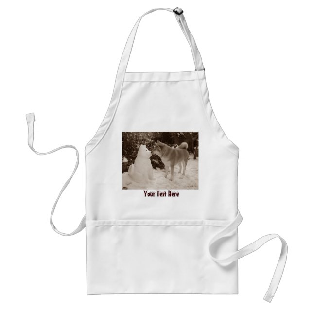 cute akita kissing snowman akita photograph standard apron (Front)