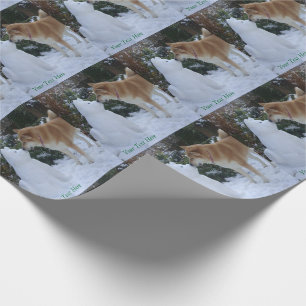 cute akita kissing snowman akita photograph wrapping paper