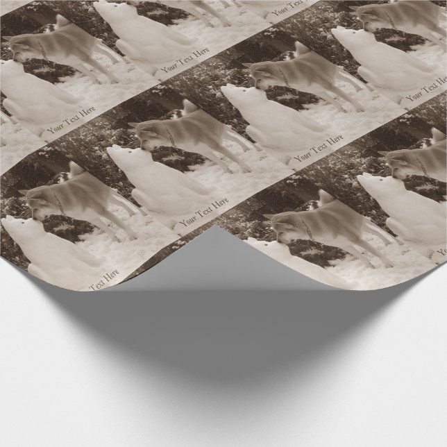 cute akita kissing snowman dog  wrapping paper (Corner)