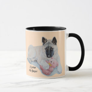 Cute akita painting with pink teddy bear art mug