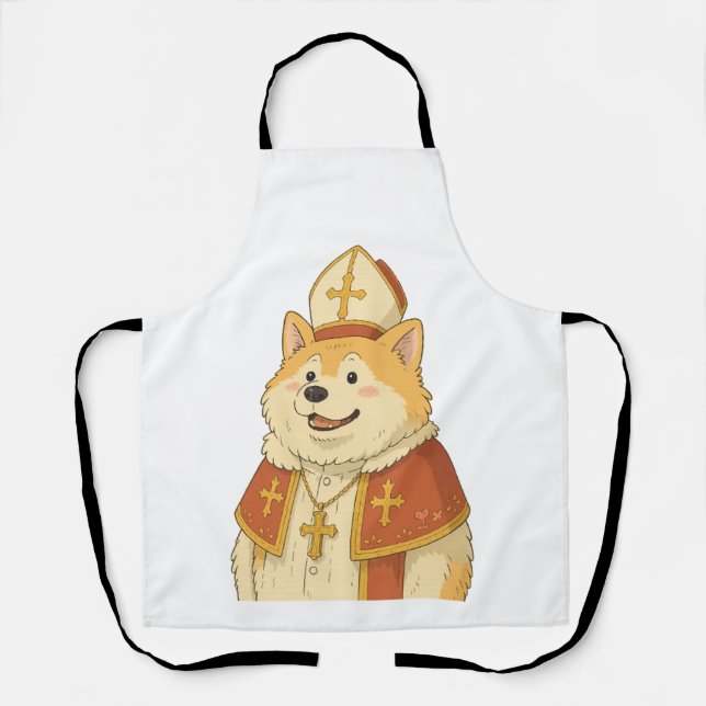 Cute Akita Pope - Funny Dog Design Apron (Front)