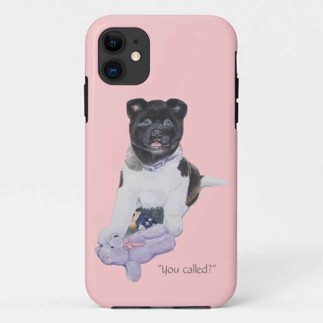 Cute akita puppy and teddy dog art pink phone case (Back)