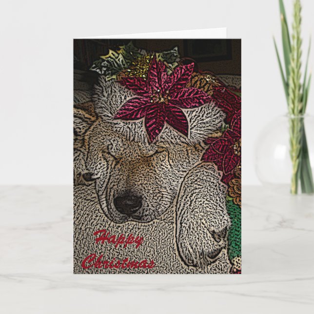 Cute akita santa hat cone decorations christmas holiday card (Front)