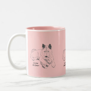Cute akita with pink teddy bear art Two-Tone coffee mug