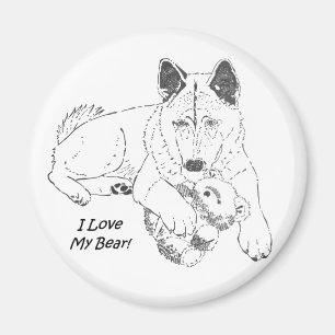 Cute akita with teddy bear dog portrait art magnet