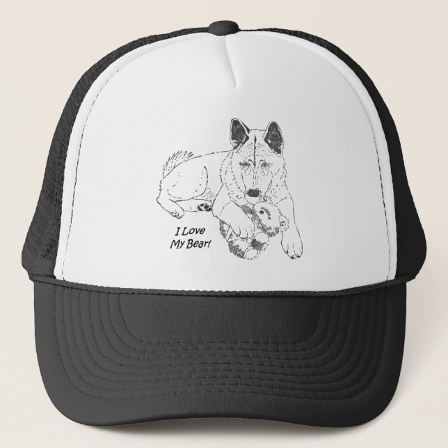 Cute akita with teddy bear dog trucker hat (Front)