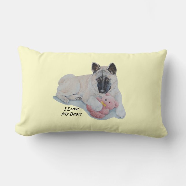 Cute akita with teddy dog art reversable pillow (Front)