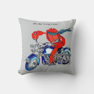 Cute Alaska King Crab & Motorcycle Throw Pillow