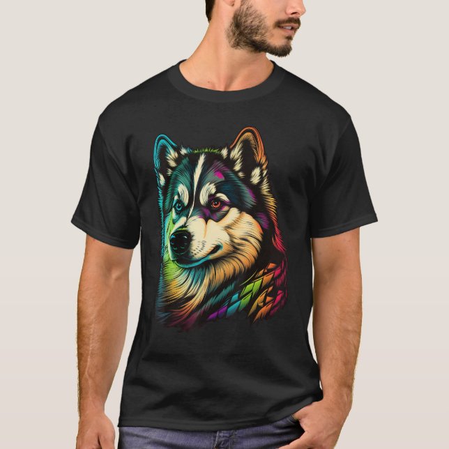 Cute Alaskan Malamute Dog on Alaskan Malamute Love T-Shirt (Front)