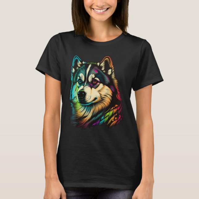 Cute Alaskan Malamute Dog on Alaskan Malamute Love T-Shirt (Front)