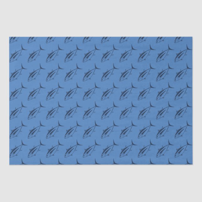 Cute Albacore Tuna in Marine Blue on Aegean Blue Tissue Paper (Front)