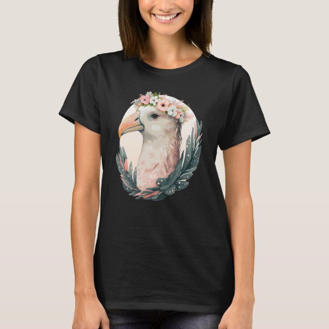 Cute Albatross Bird Flower Crown Floral Tropical B T-Shirt (Front)