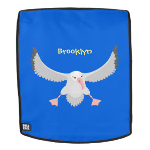 Cute albatross bird flying cartoon illustration backpack