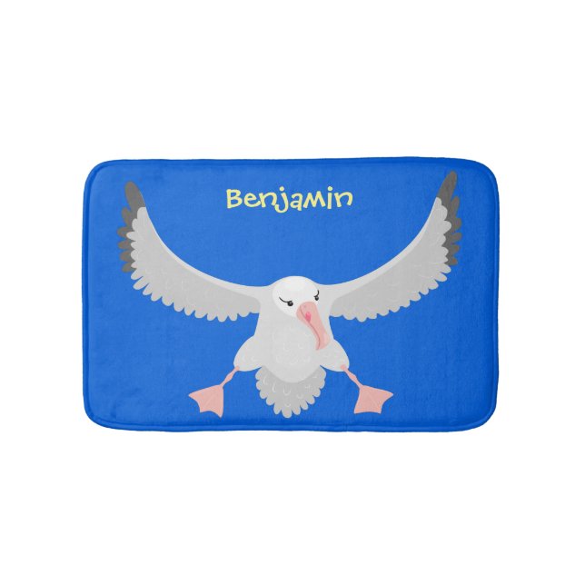 Cute albatross bird flying cartoon illustration bath mat (Front)