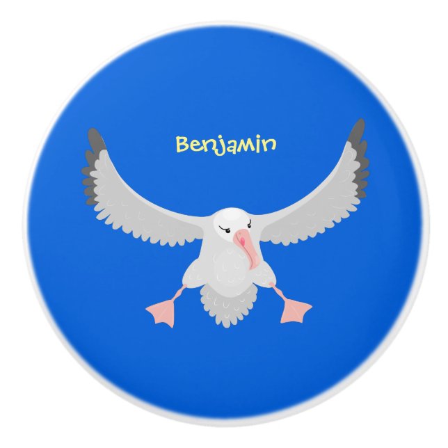 Cute albatross bird flying cartoon illustration ceramic knob (Front)