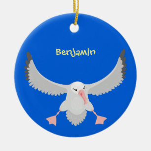 Cute albatross bird flying cartoon illustration ceramic tree decoration