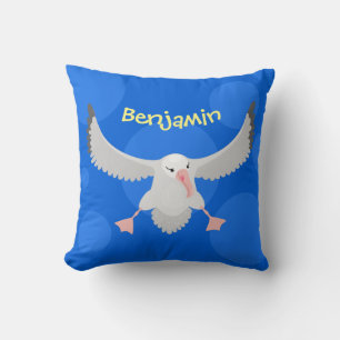 Cute albatross bird flying cartoon illustration cushion
