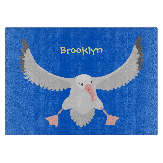 Cute albatross bird flying cartoon illustration cutting board (Front)