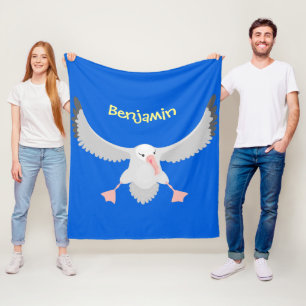Cute albatross bird flying cartoon illustration fleece blanket