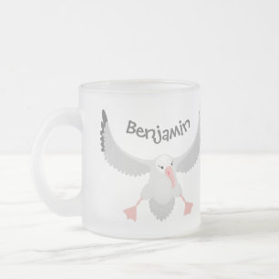 Cute albatross bird flying cartoon illustration frosted glass coffee mug