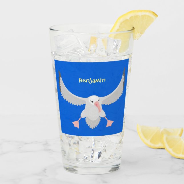 Cute albatross bird flying cartoon illustration glass (Back Ice)