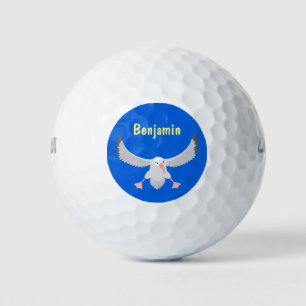 Cute albatross bird flying cartoon illustration golf balls