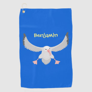 Cute albatross bird flying cartoon illustration  golf towel
