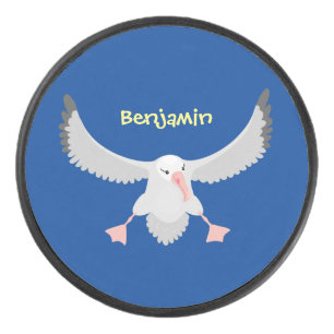 Cute albatross bird flying cartoon illustration hockey puck