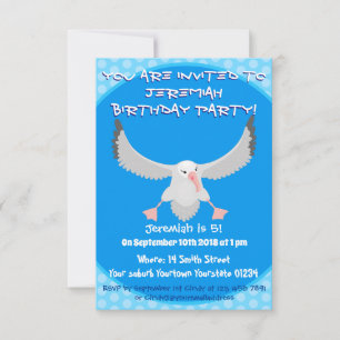 Cute albatross bird flying cartoon illustration invitation