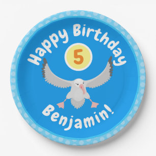 Cute albatross bird flying cartoon illustration paper plate