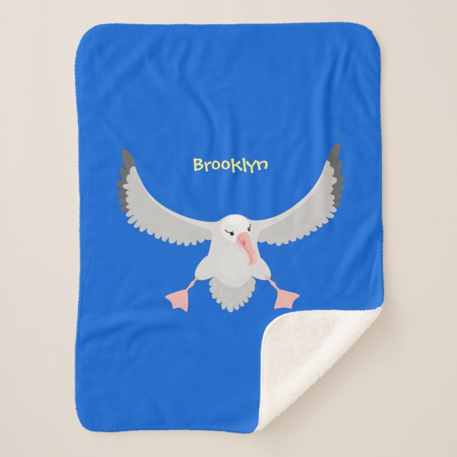 Cute albatross bird flying cartoon illustration sherpa blanket (Front)