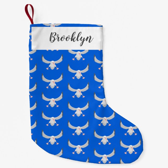Cute albatross bird flying cartoon illustration small christmas stocking (Front)