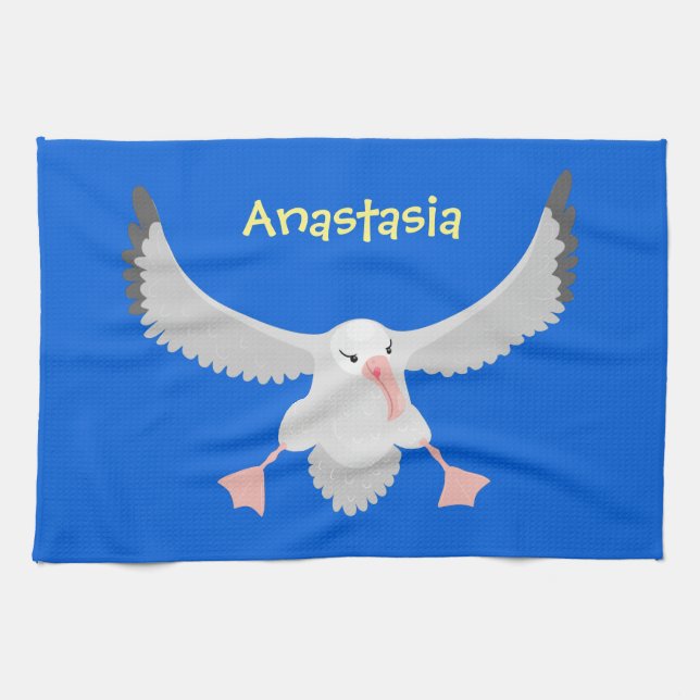Cute albatross bird flying cartoon illustration tea towel (Horizontal)