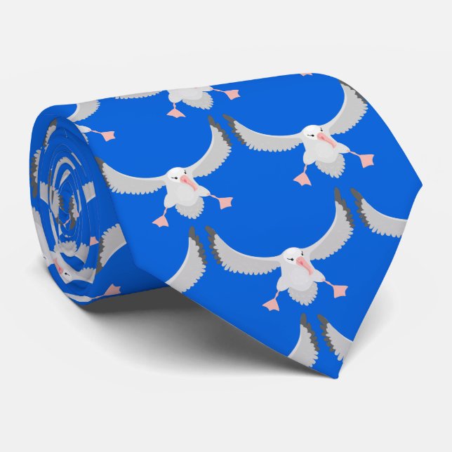 Cute albatross bird flying cartoon illustration tie (Rolled)