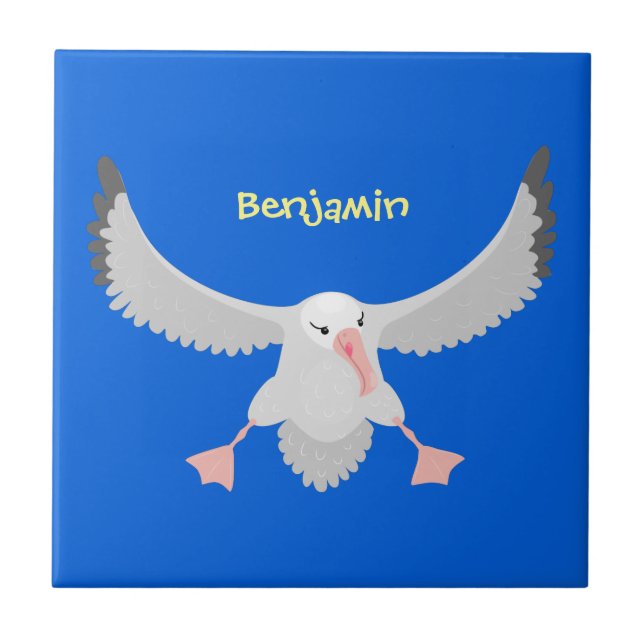 Cute albatross bird flying cartoon illustration tile (Front)