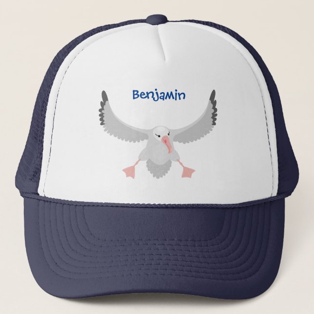 Cute albatross bird flying cartoon illustration trucker hat (Front)