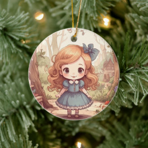 Cute Alice Adventures Wonderland Woodland Art Ceramic Tree Decoration