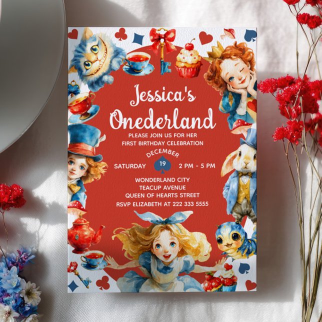  Cute Alice in ONEDERLAND 1st Birthday Tea Party Invitation (Creator Uploaded)