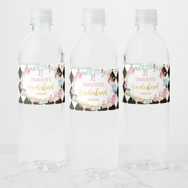 Cute Alice in Onederland Birthday Party Favours Water Bottle Label (Bottles)