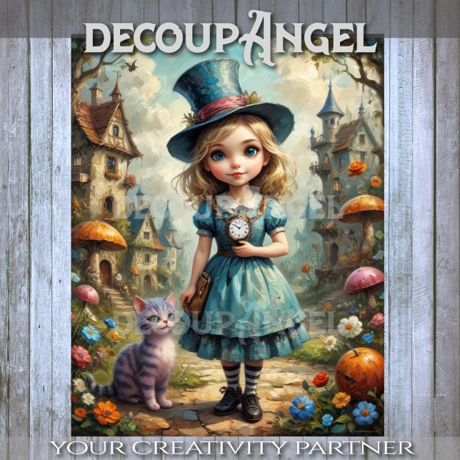 Cute Alice in Wonderland and Cheshire Cat Decoupag Tissue Paper (Creator Uploaded)