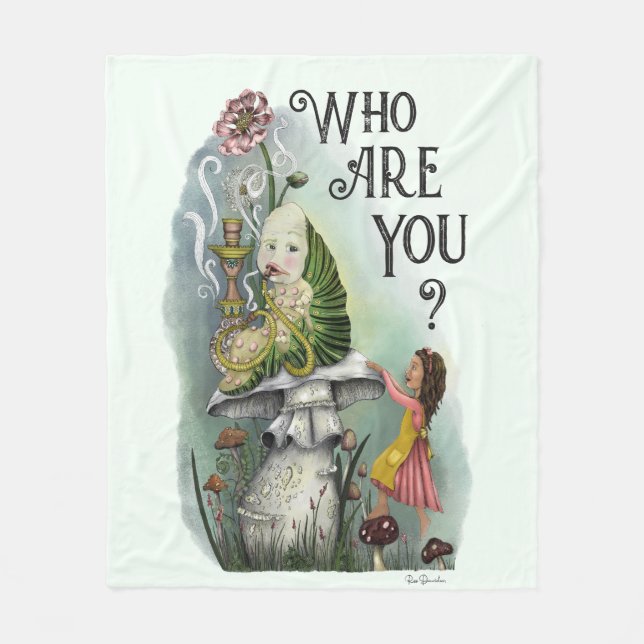 Cute Alice in Wonderland and the Caterpillar Art Fleece Blanket (Front)