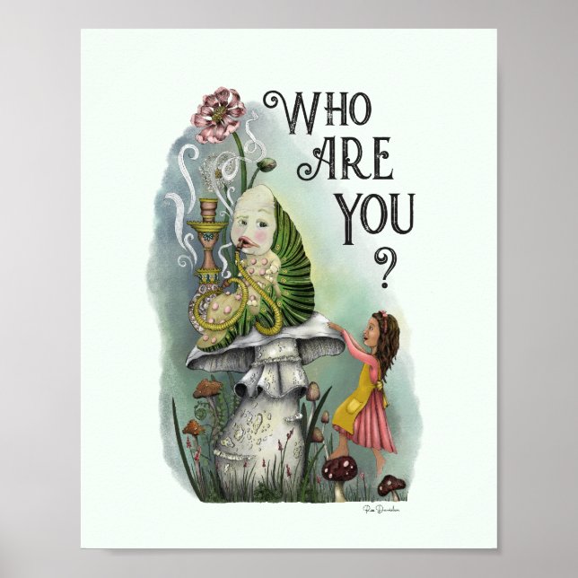 Cute Alice in Wonderland and the Caterpillar Art Poster (Front)