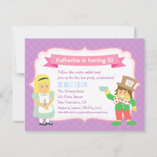 Cute Alice in Wonderland Birthday Tea Party Invitation
