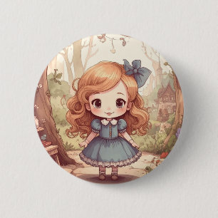 Cute Alice in Wonderland Whimsical Woodland Art 6 Cm Round Badge
