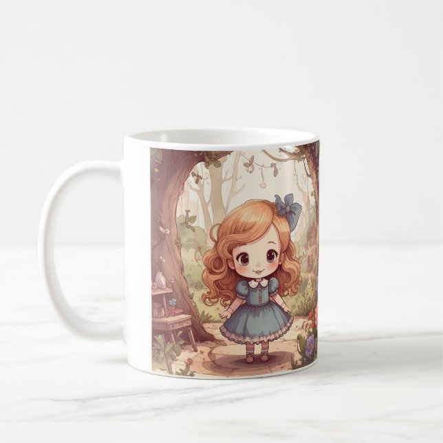Cute Alice in Wonderland Whimsical Woodland Art Coffee Mug (Left)