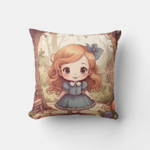 Cute Alice in Wonderland Whimsical Woodland Art Cushion