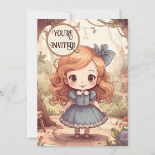 Cute Alice in Wonderland Whimsical Woodland Art Invitation