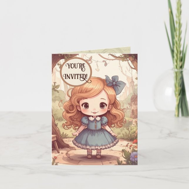 Cute Alice in Wonderland Whimsical Woodland Art Invitation (Front)